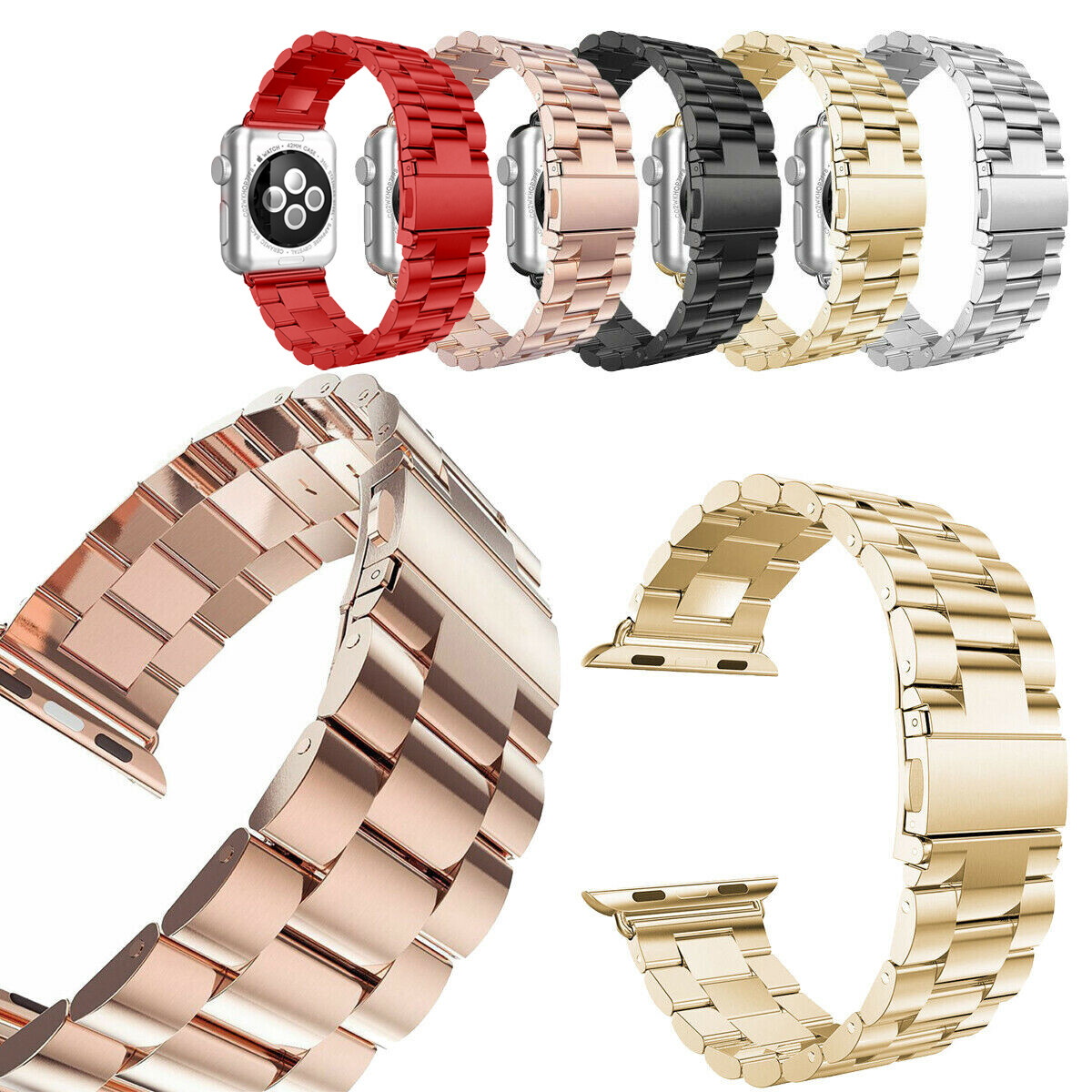 Folding Clasp Stainless Steel Watch Band For iWatch Series 9 8 7 6 5 4 3 2 1 SE