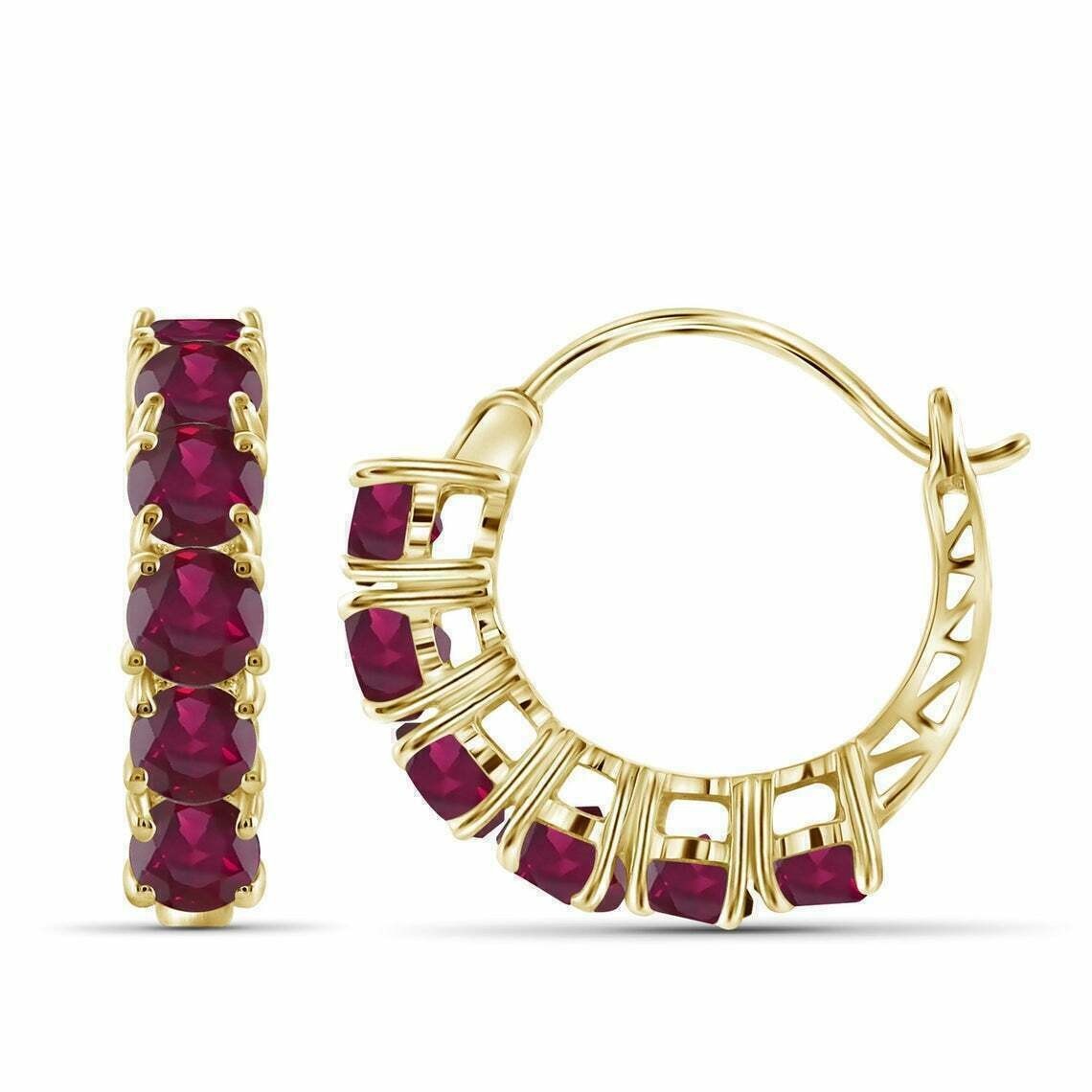 4 Ct Round Cut Lab Created Red Ruby Huggie Hoop Earrings 14k Yellow Gold Plated