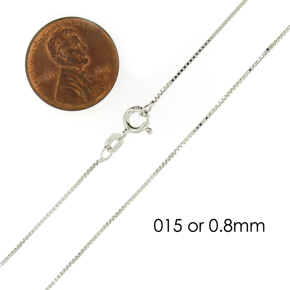 925 Sterling Silver Rhodium Finish Diamond Cut Box Chain Necklace .925 Italy