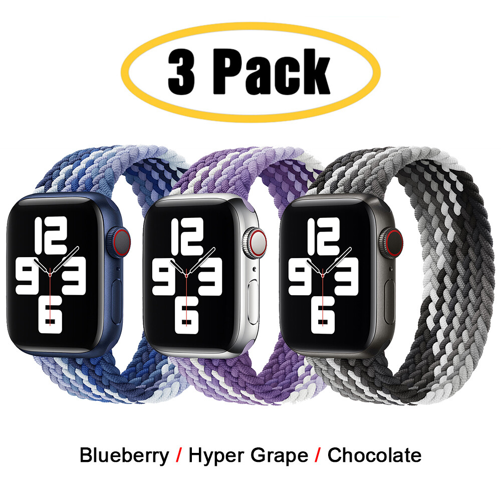 For Apple Watch 11 10 9 8 7 6 5 4 44/45/49mm 3 PACK Braided Solo Loop Band Strap