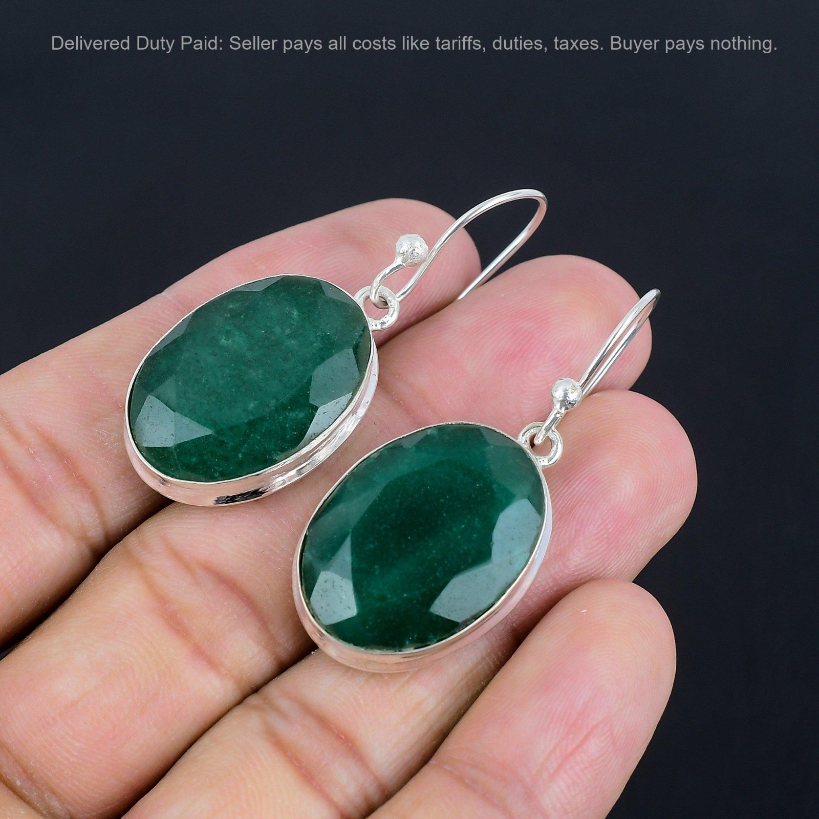 925 Silver Zambian Emrald Stone Elegant Dangling Mother New Earrings Jewelry