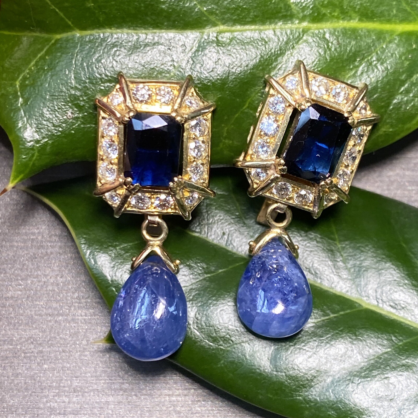 Vintage Diamond Sapphire Earrings Estate Fine Jewelry Pre-Owned
