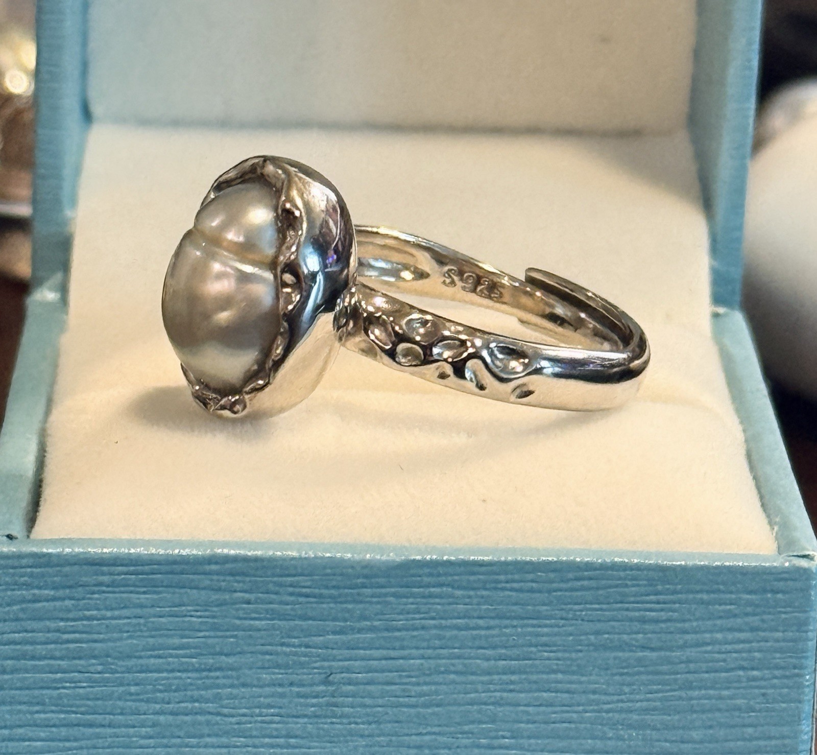 OOAK 12.2mm Tahitian Baroque Pearl Ring Adjustable 925 Sterling Silver Handmade