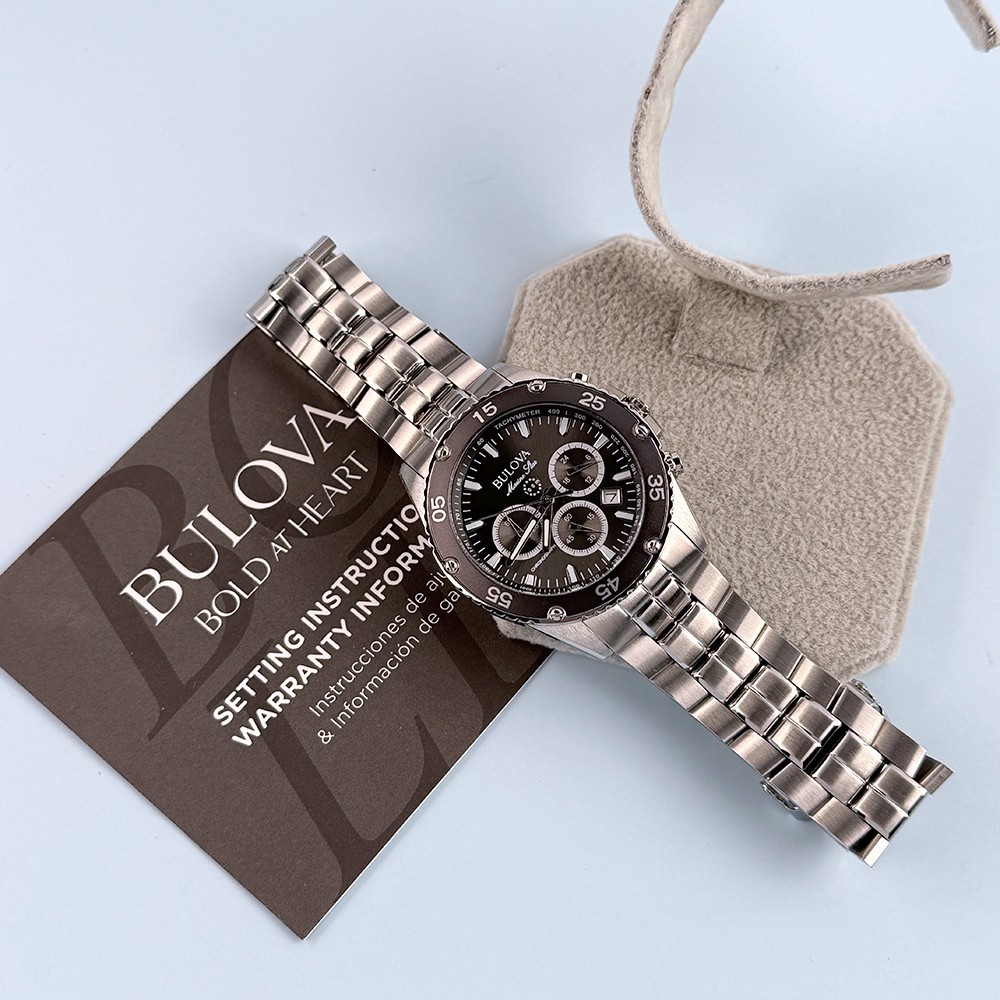 Men’s Bulova 98B401 Marine Star Chronograph Black Dial Quartz Watch 41.5mm