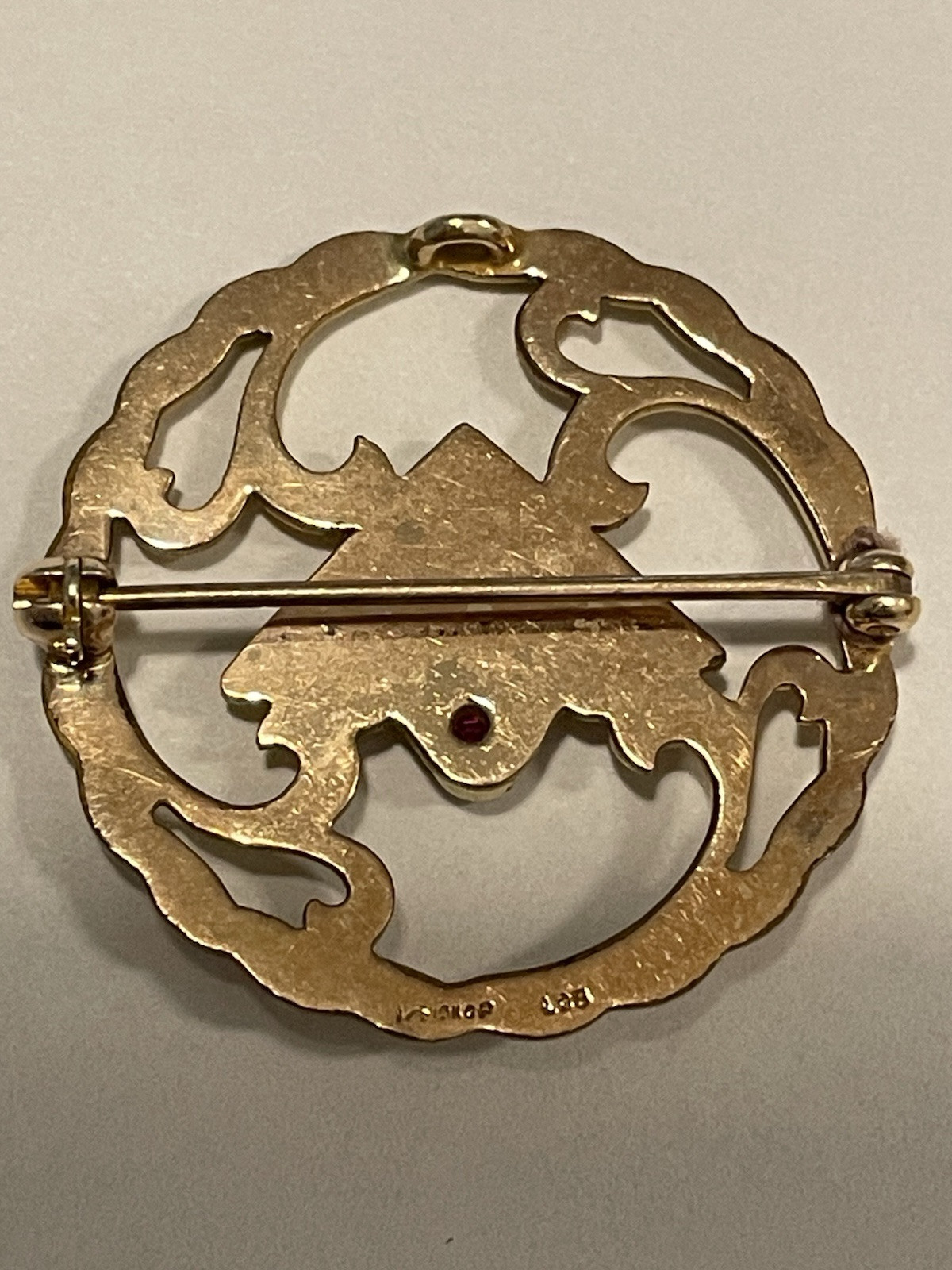 Vtg NTY Bell Systems 1/5 10k Gold Filled Ruby Pin Pendant Brooch