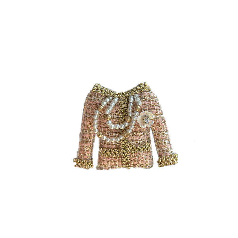 women pearl tassel pink clothes shape brooch, high quality accessory jewelry