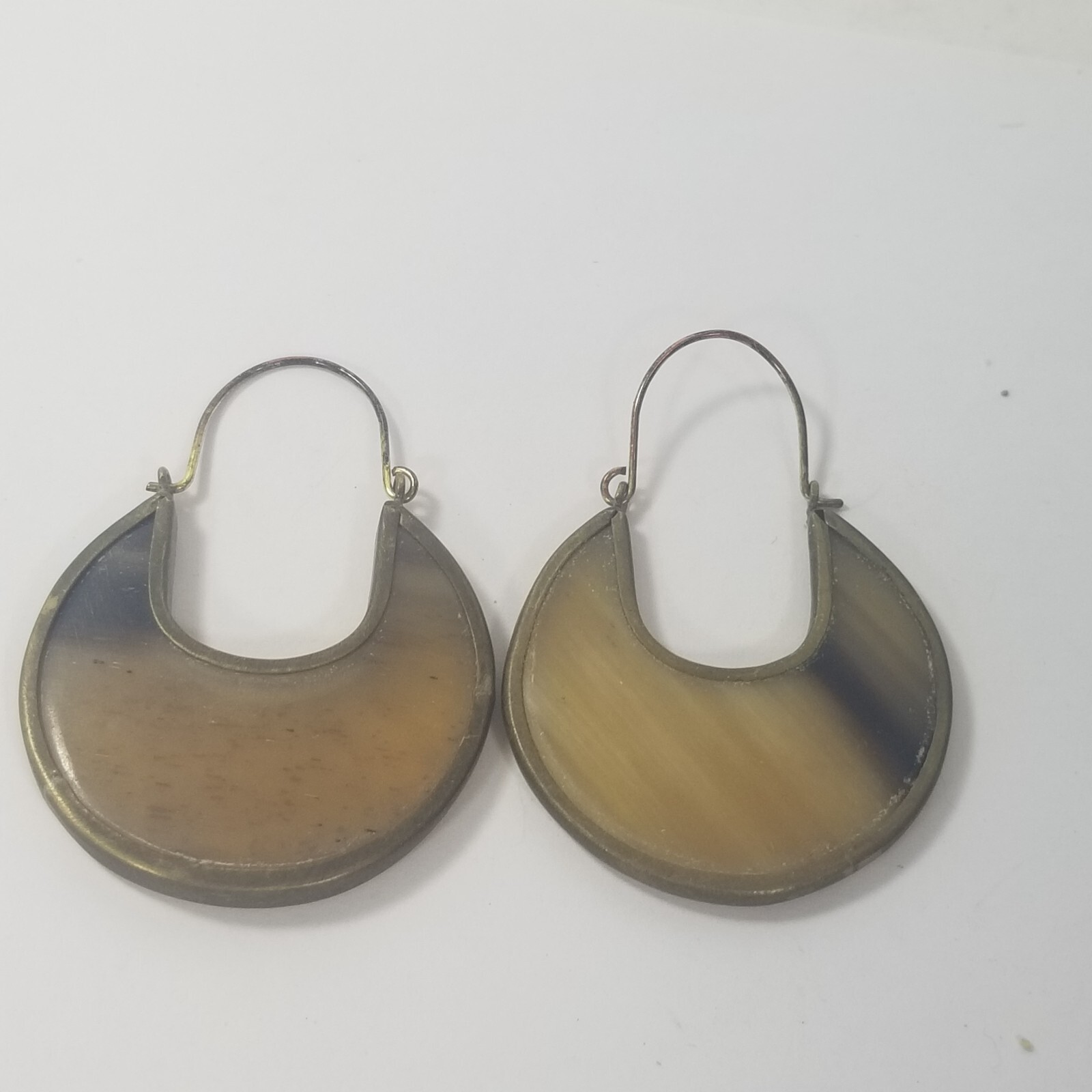 Vintage Boho Gold Tone See Through White Clear Hoop Dangle Earrings