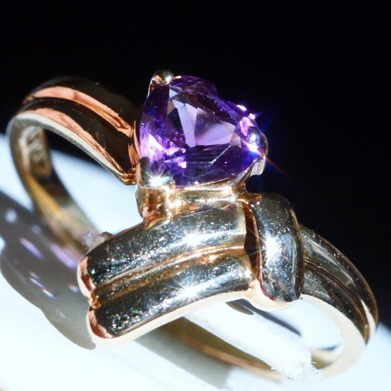 14k yellow gold ring 0.40ct amethyst heart solitaire size 5 vintage 1.95g N2695S