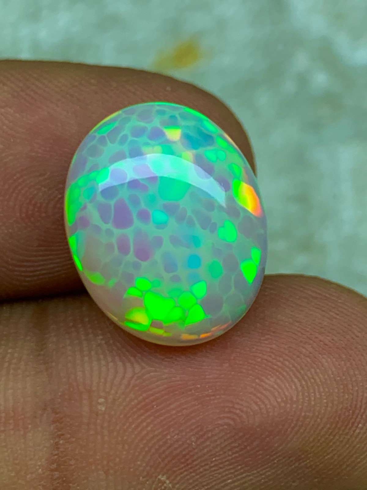 Natural Ethiopian Welo Opal 9.4ct Oval Cabochon Honeycomb Pattern Loose Gemstone