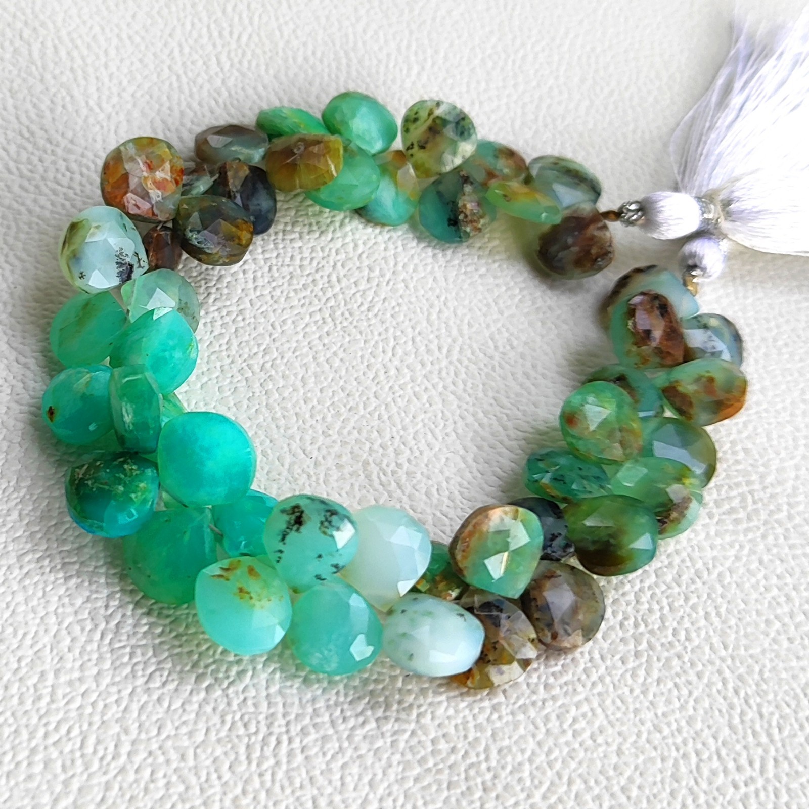 Natural Peruvian Opal Heart Faceted Gems Briolette Beads 11 mm 8 Inch Strand
