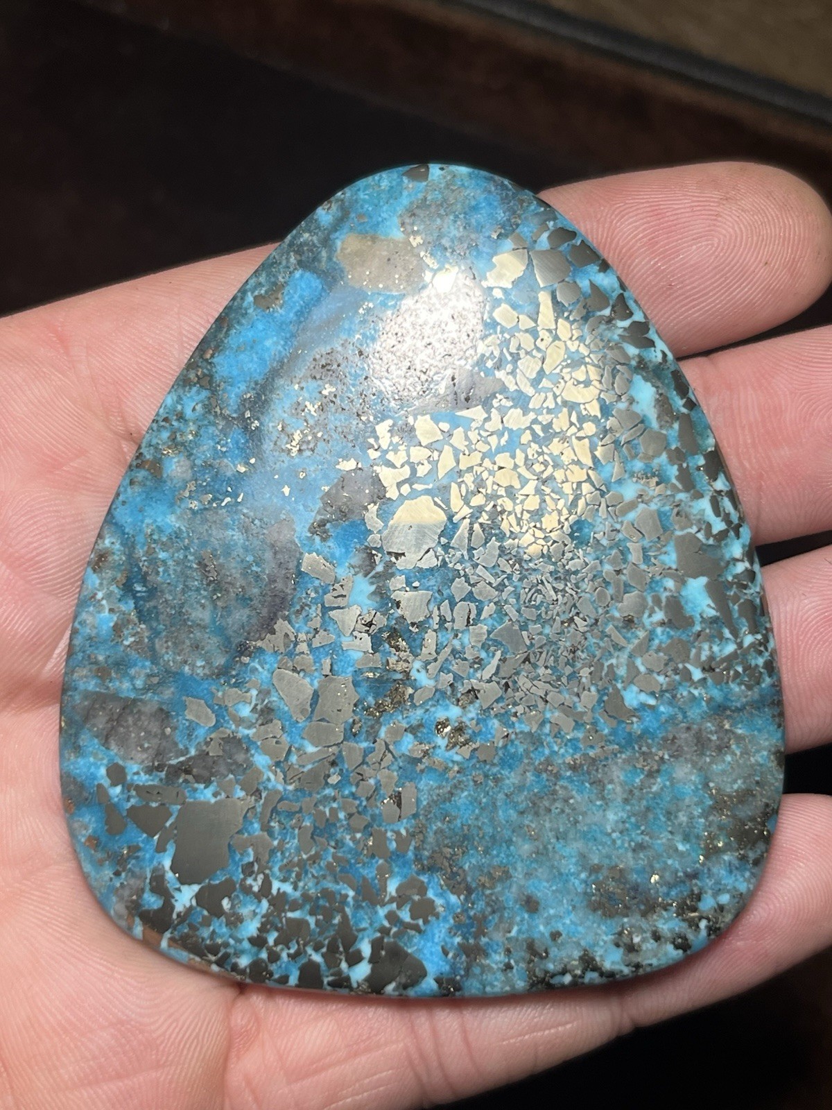Persian Turquoise w/ Pyrite Cab 346ct Nice Blue Beautiful Large Cabochon