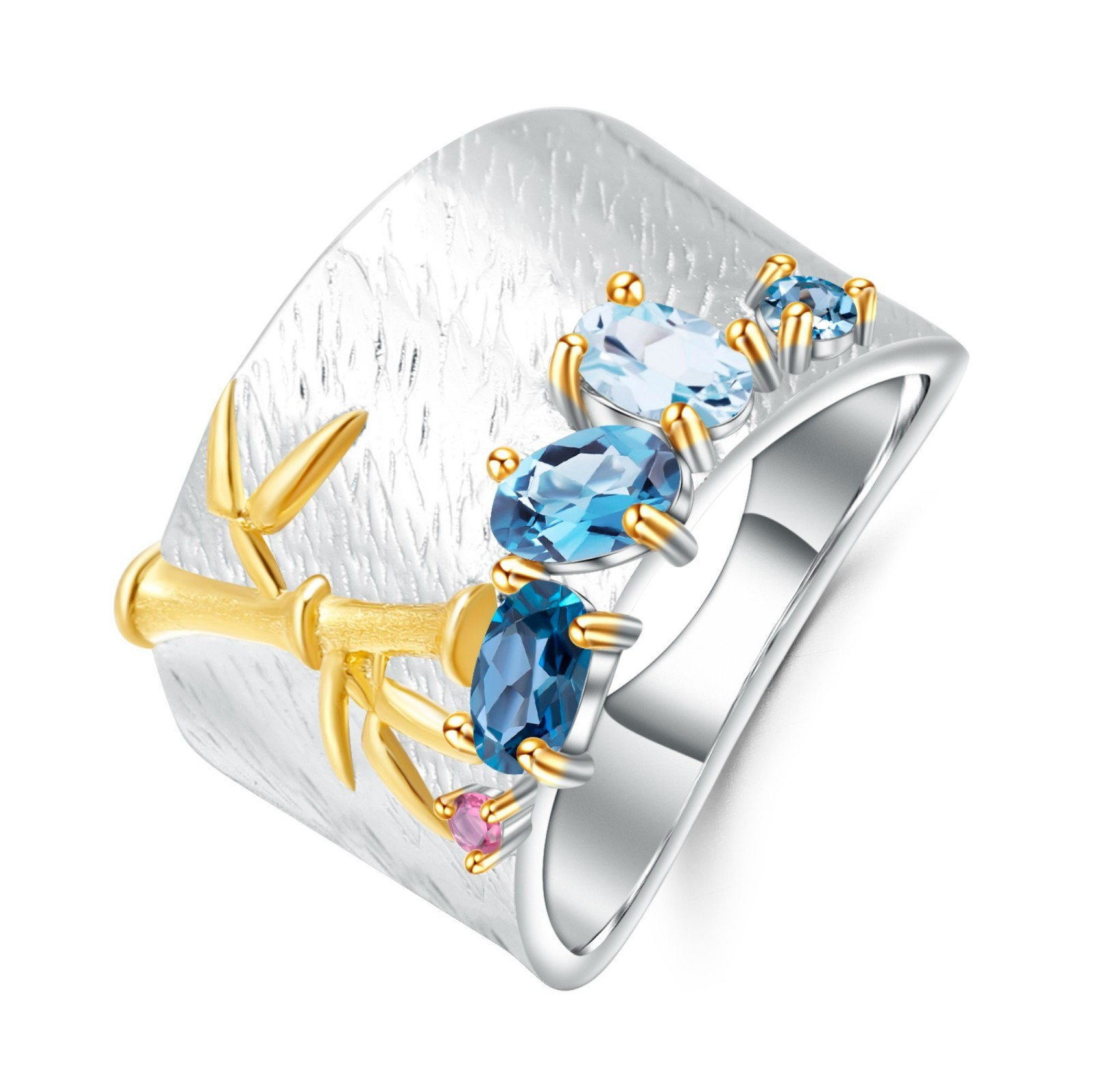 Natural Topaz 1CT Sterling Silver Gold Plated Tree Inspired Ring