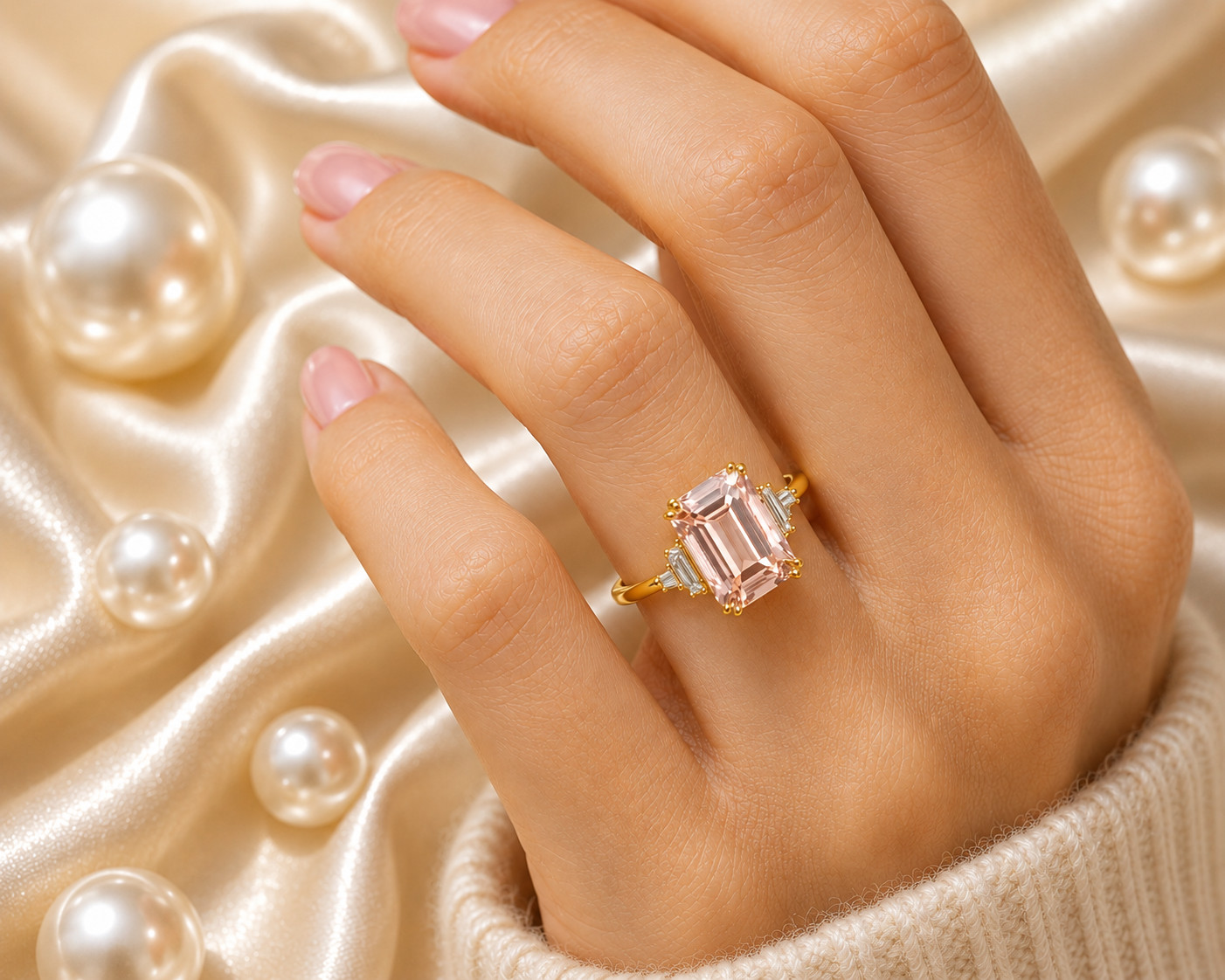Fancy Vivid Pink IGI Lab Grown Emerald Cut Diamond Ring 4.40 Ct 14k Yellow Gold
