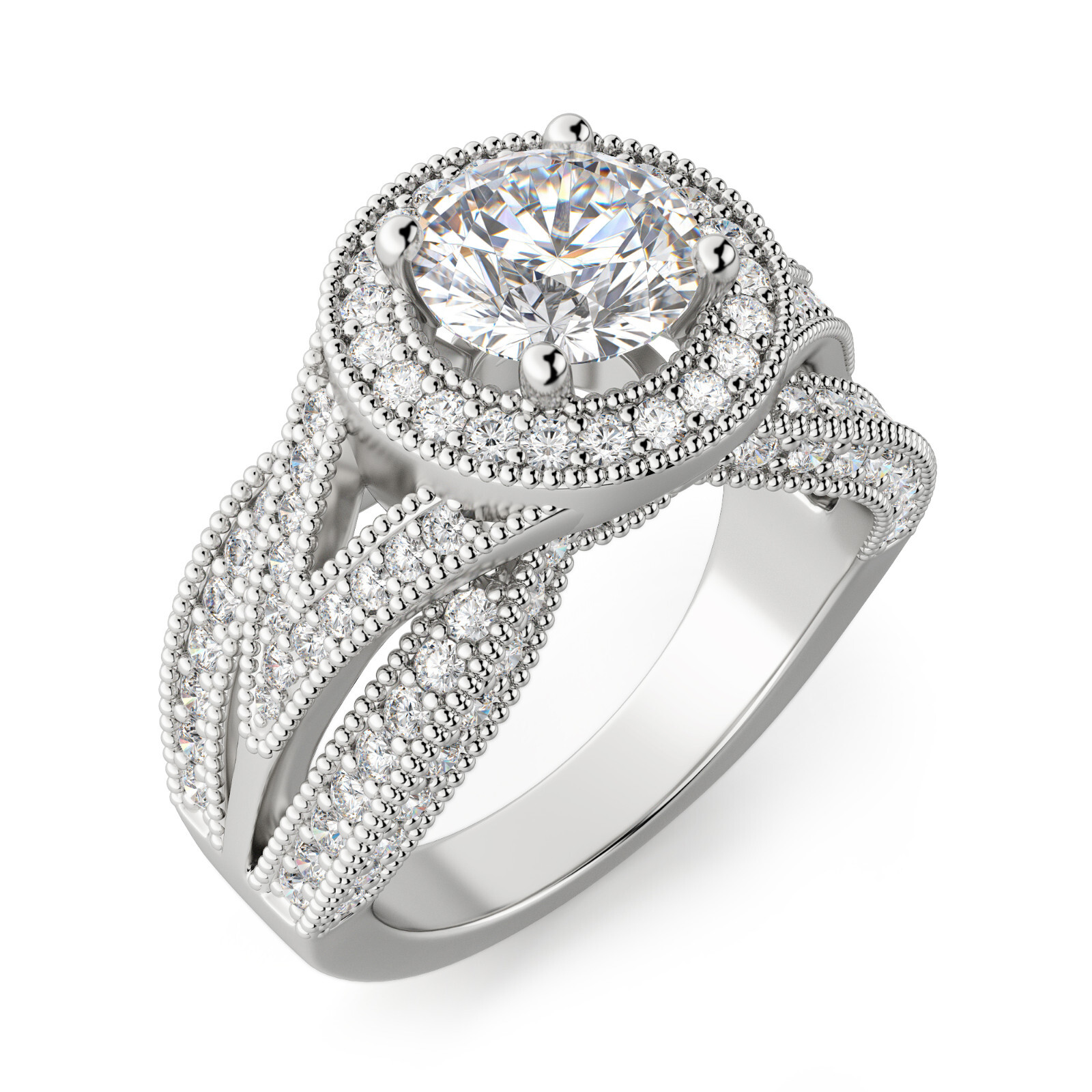 1.35Ct White Round Cut Simulated Diamond Multi Halo Wedding Ring In 925 Silver