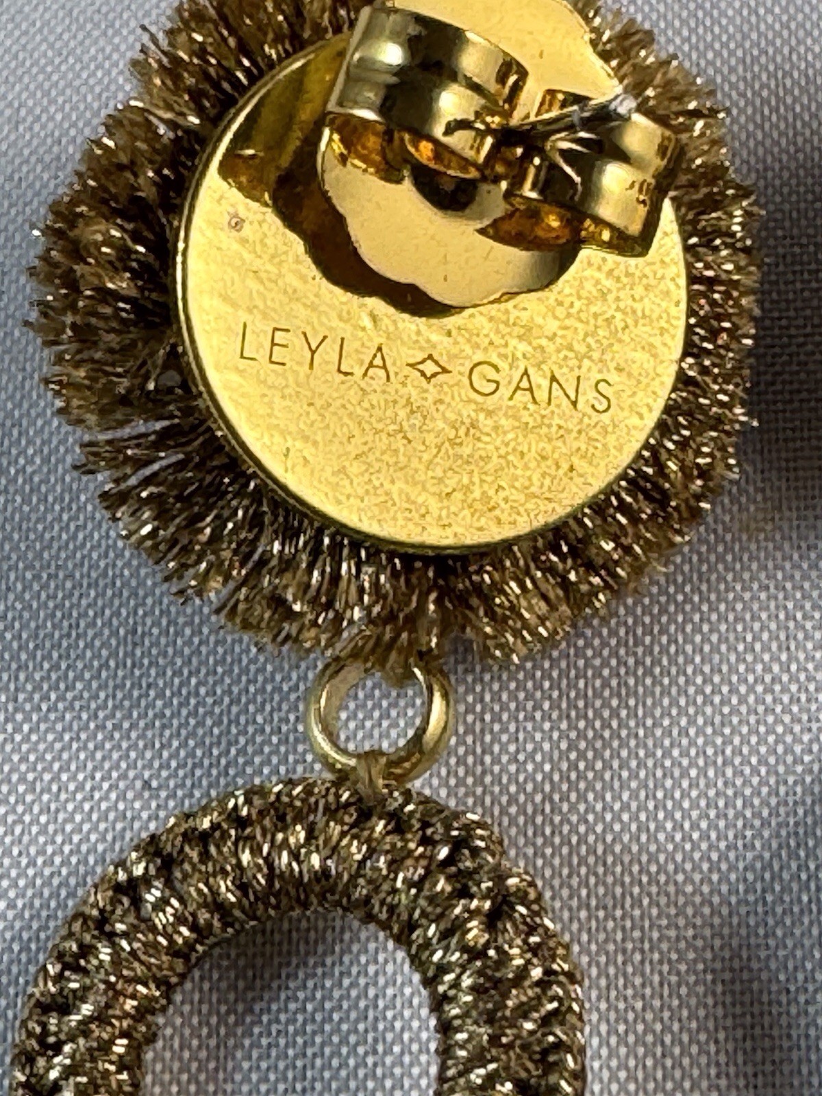 LEYLA GANS Amelie Wrapped Cord Drop Earrings ~ Metallic gold tone cord ~ Pierced