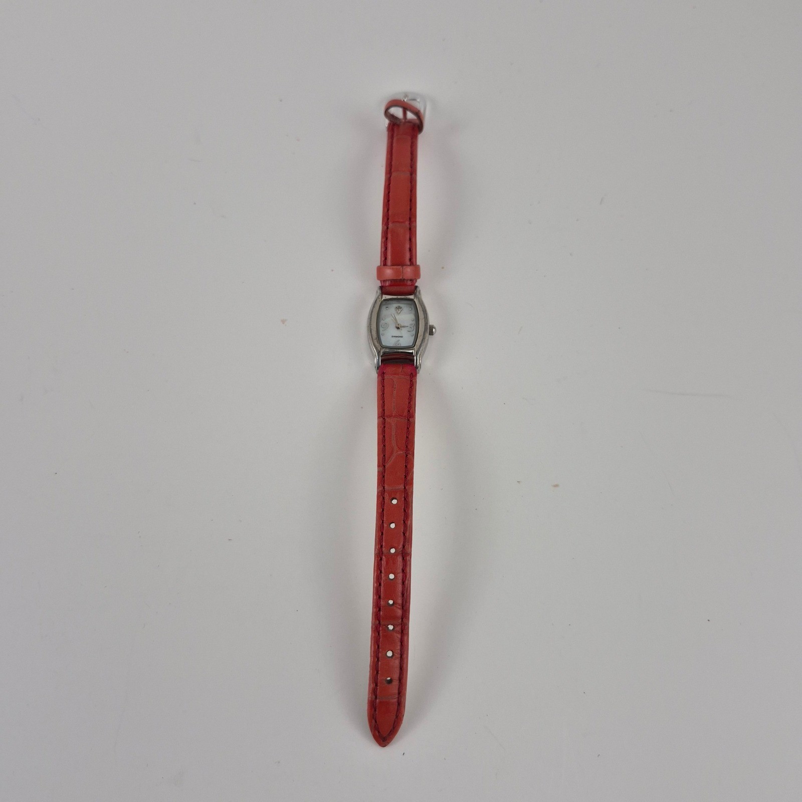 Stuller Vintage Diamond Mother of Pearl Watch Red Leather Strap F325417-1/LS