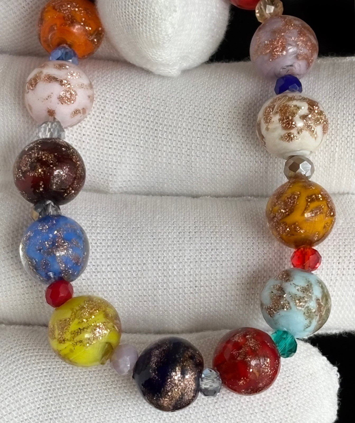 Vintage Murano Glass Bead Bracelet 7”- 8.25in Adjustable Multi Color Glass Beads