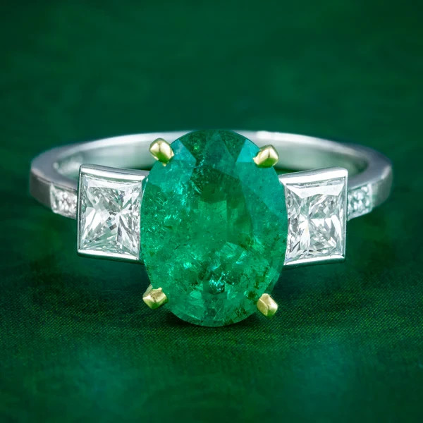Art Deco Antique 3.30 Ct Natural Emerald Vintage Engagement Ring 925 Silver