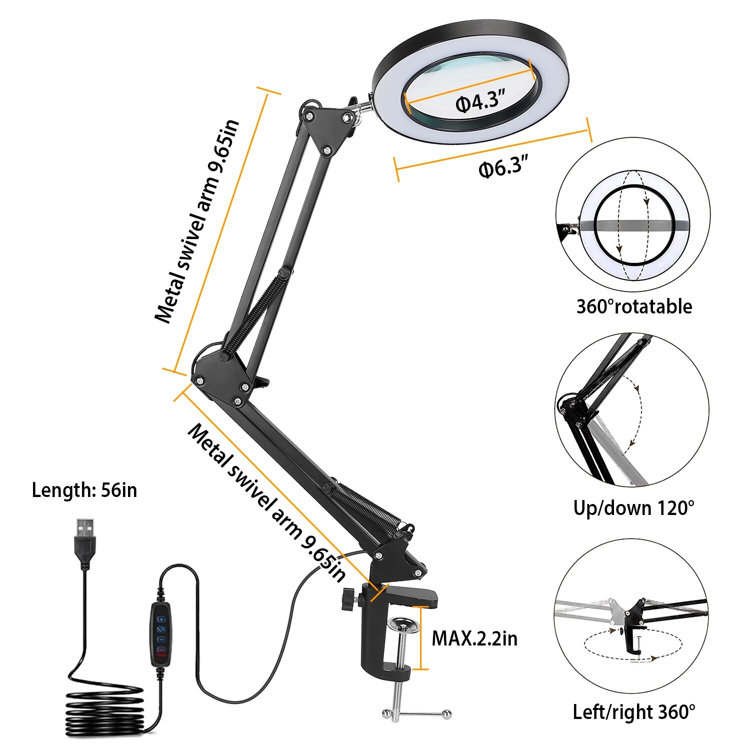 2Packs Magnifier LED Lamp 8X Magnifying Glass Desk Table Reading Light Portable