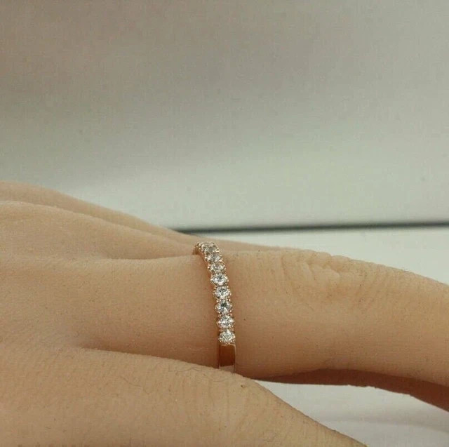 14K Yellow Gold Plated 2CT Round Cut Real Moissanite Eternity Wedding Band Ring