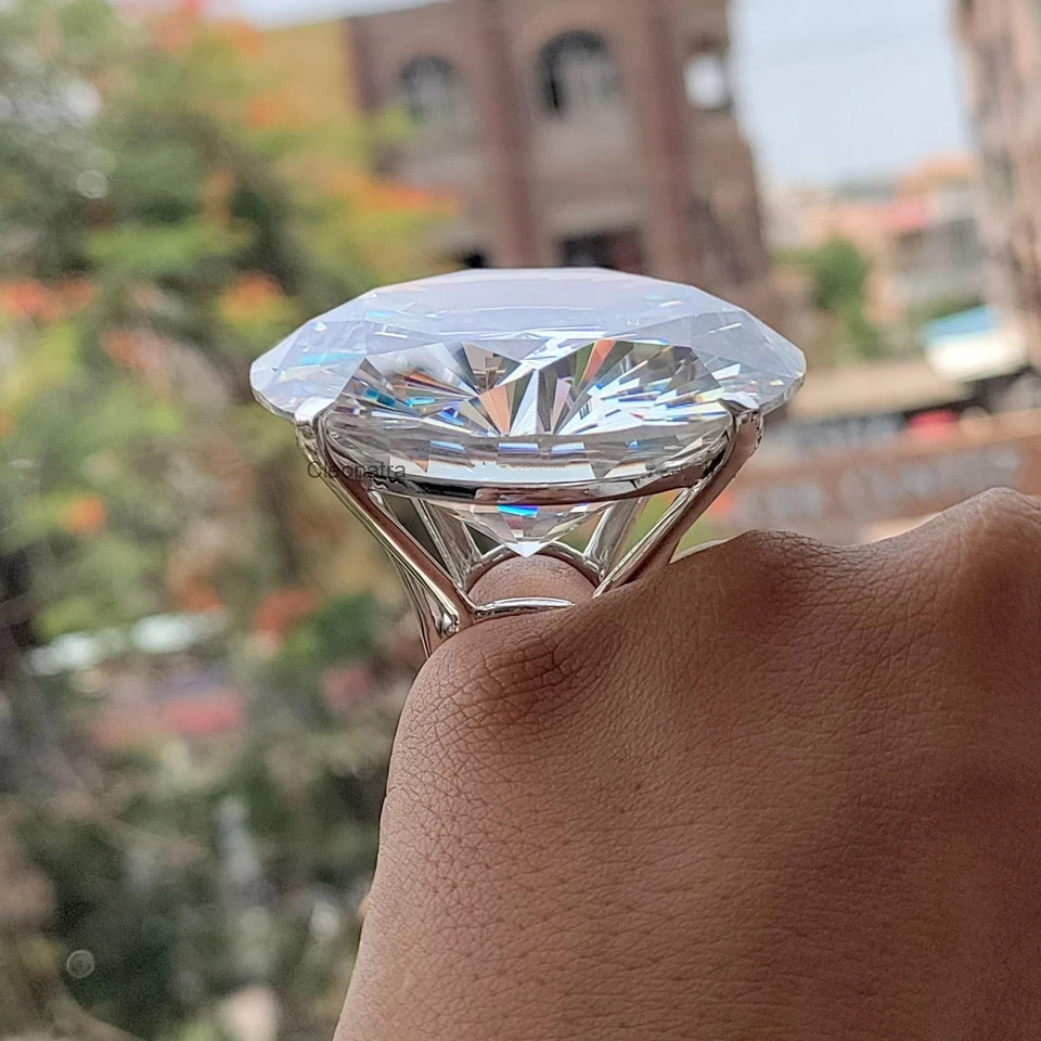RARE 115.00 Ct Treated Round Cut White Diamond Solitaire Ring in 925 Silver