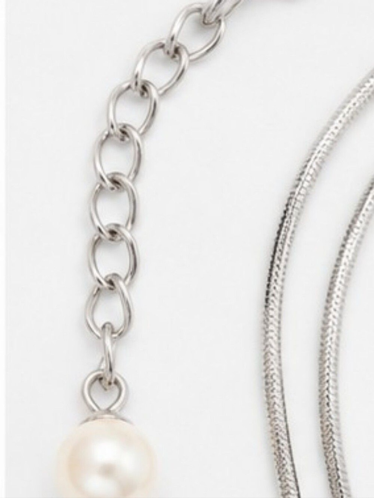 White House Black Market Silver Tone Tassel Necklace Faux Pearl Long Statement