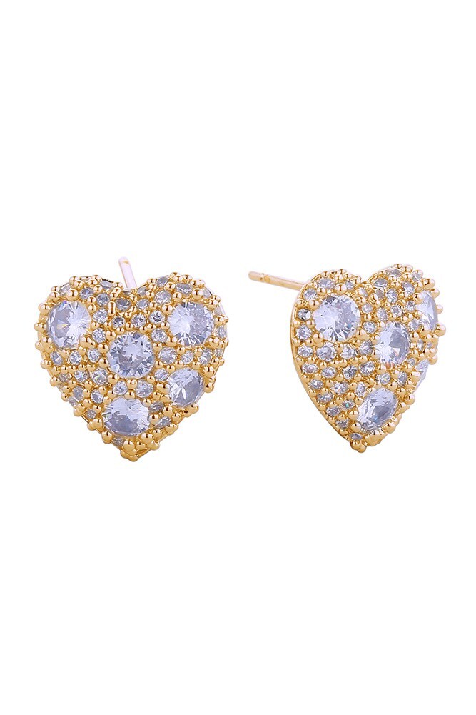 Do Everything in Love 14K Gold Dipped Heart Pearl Pave CZ Post Earrings