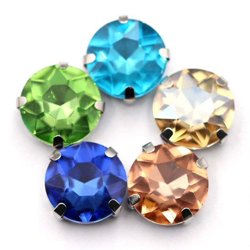 8mm~18mm 10pcs Round Sew On Crystal Rhinestones Flatback Claw Cup Crafts Beads