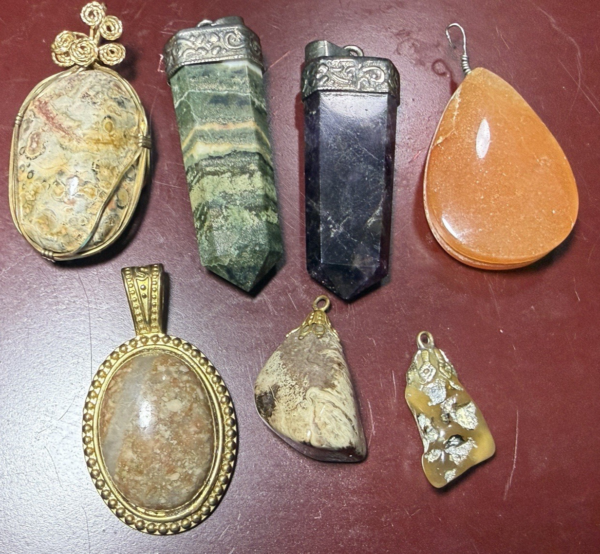Gemstone Pendant Lot Assorted Amethyst Japser Mixed Multicolor Stones