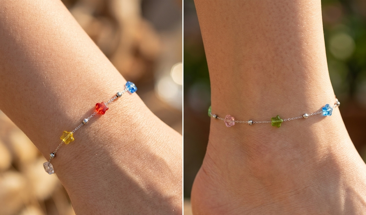 Elegant Silver Tone Minimalist Chain Bracelet with Multi Color Star Cubic