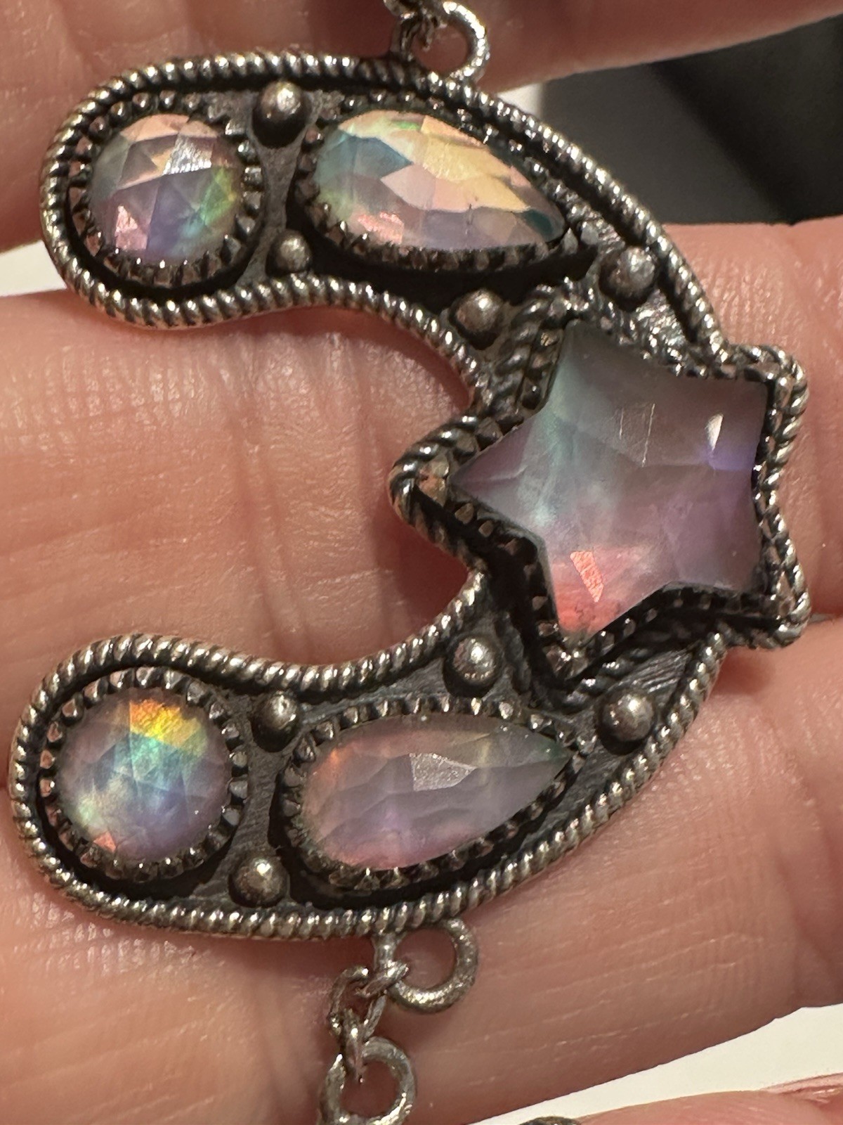 Krush Kandy Boutique Sterling Bracelet Horseshoe With Rainbow Moonstone New