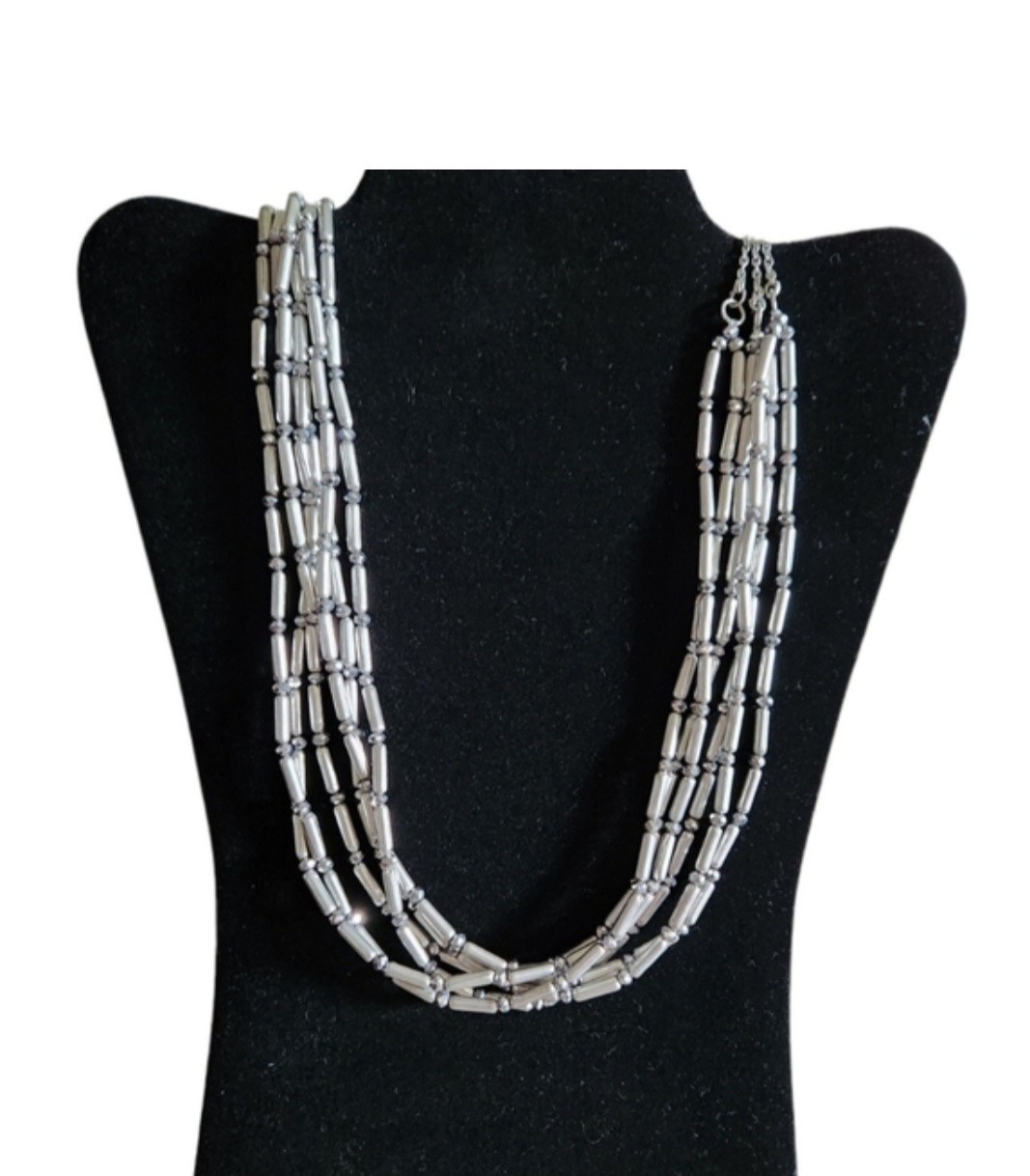 Chicos 32″ 6 Strand Necklace Silvertone With Marcasite Crystals