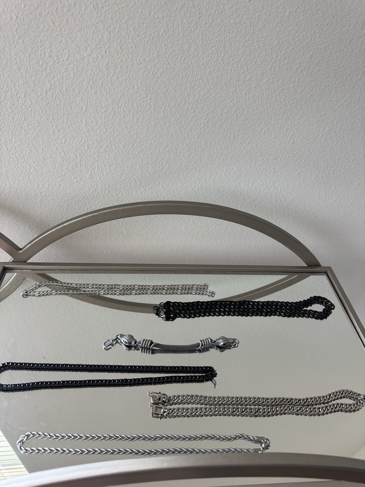 Silver Tone Mesh Chain Bracelet, Metal, Snakehead Clasp Closure