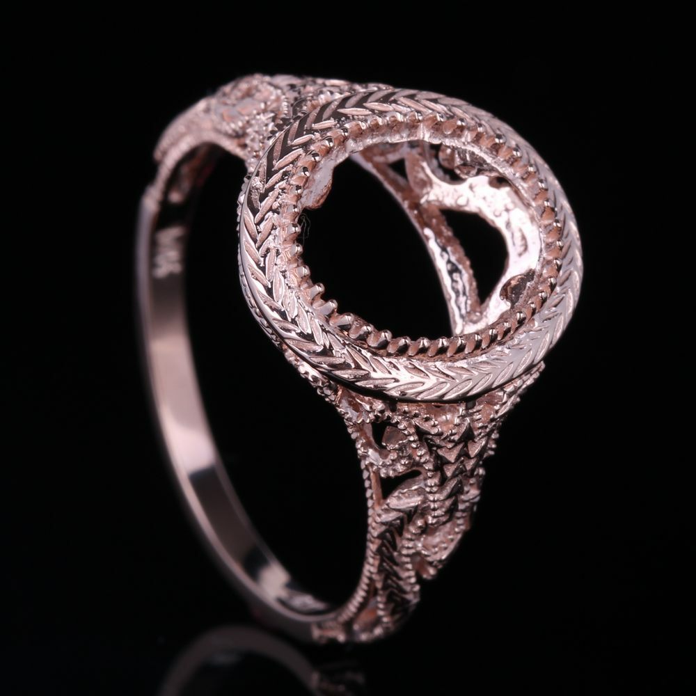 10K Rose Gold Engagement Milgrain Semi Mount Vintage Venerable Ring Oval 8x10mm