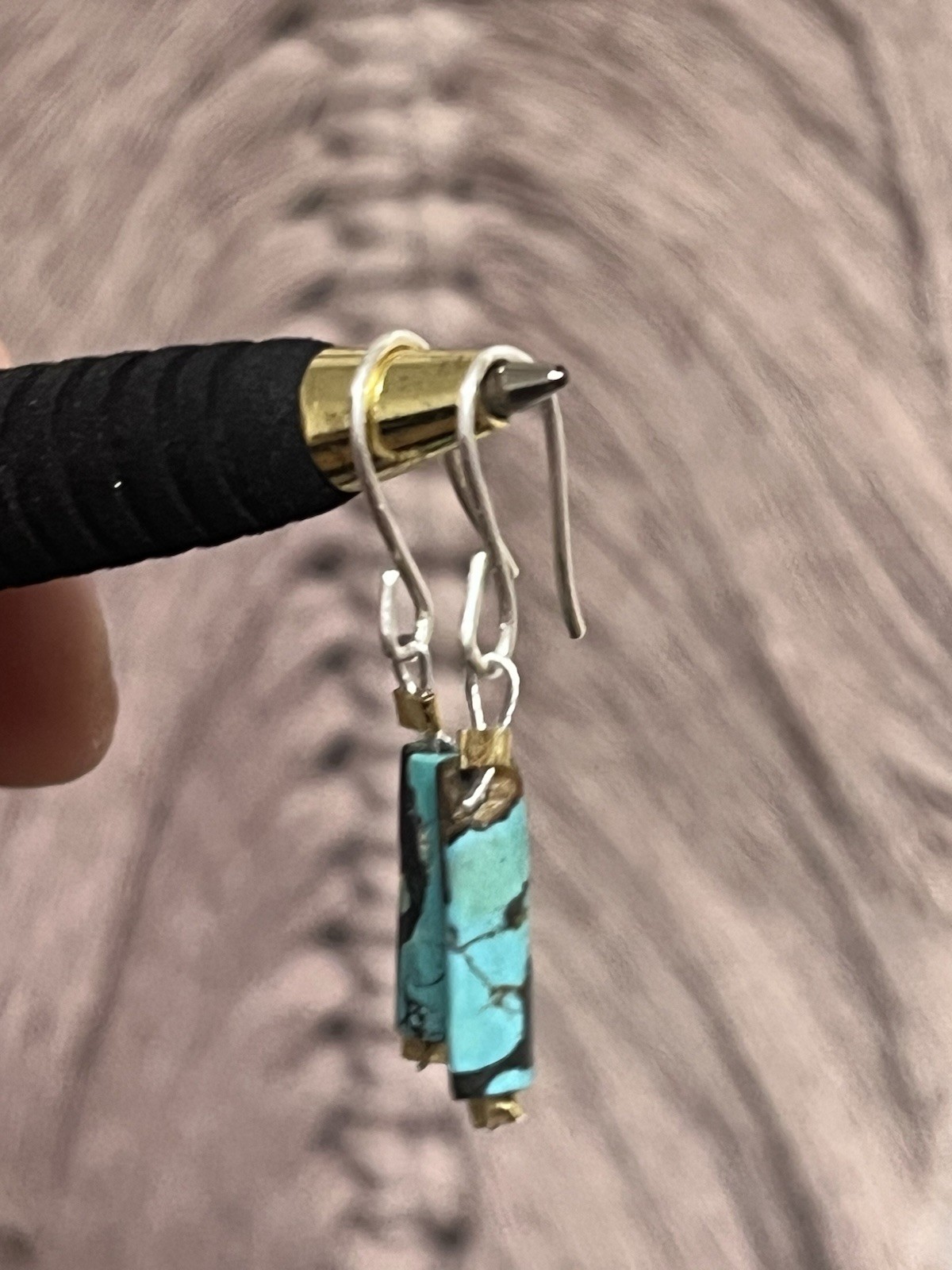 Hubei Turquoise 925 Earrings dangle/drop 7cts handcrafted / 12mm tubes