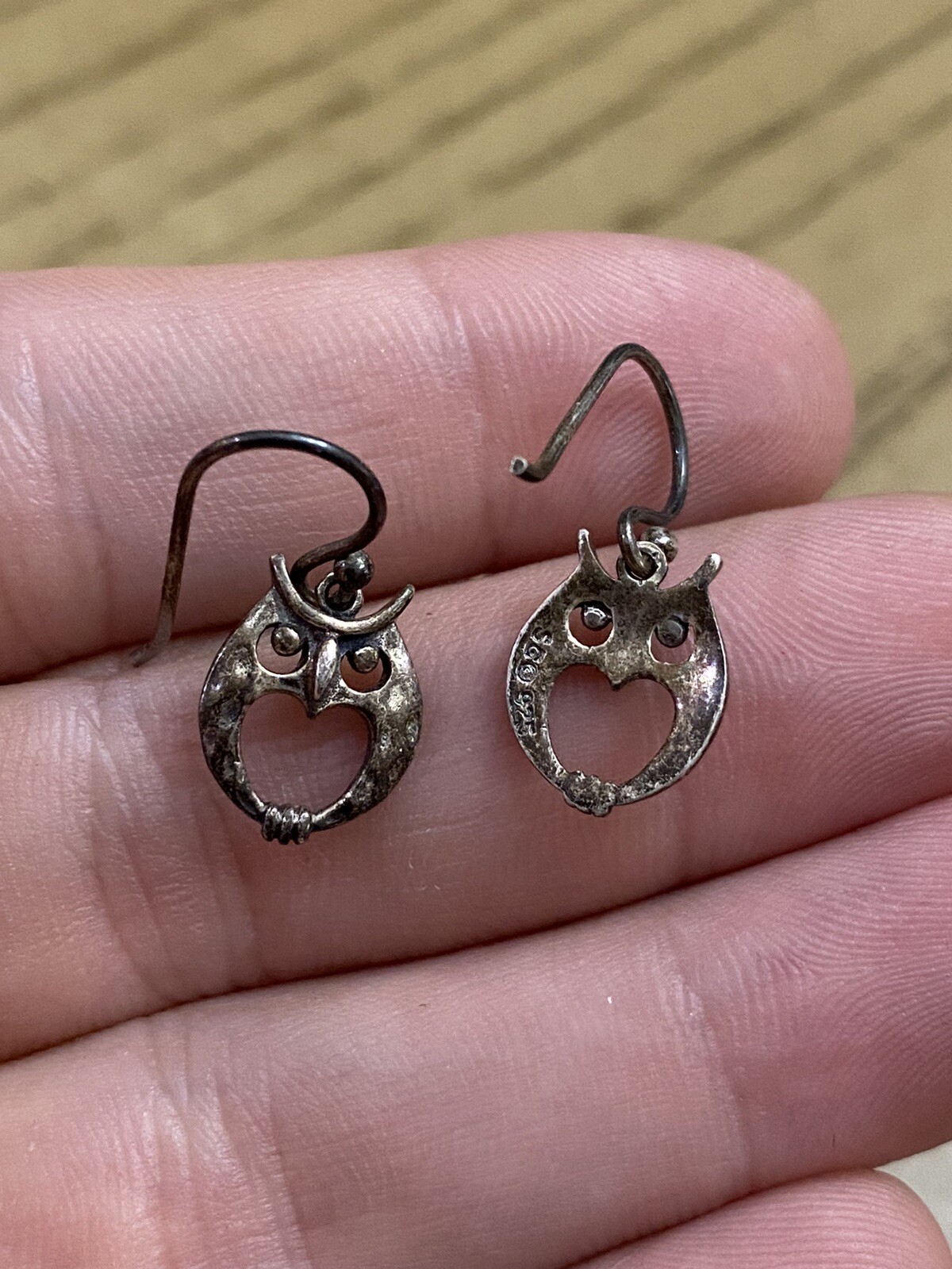 Vintage SEA GEMS Designer Signed Sterling Silver 925 Open Design Owl Earrings