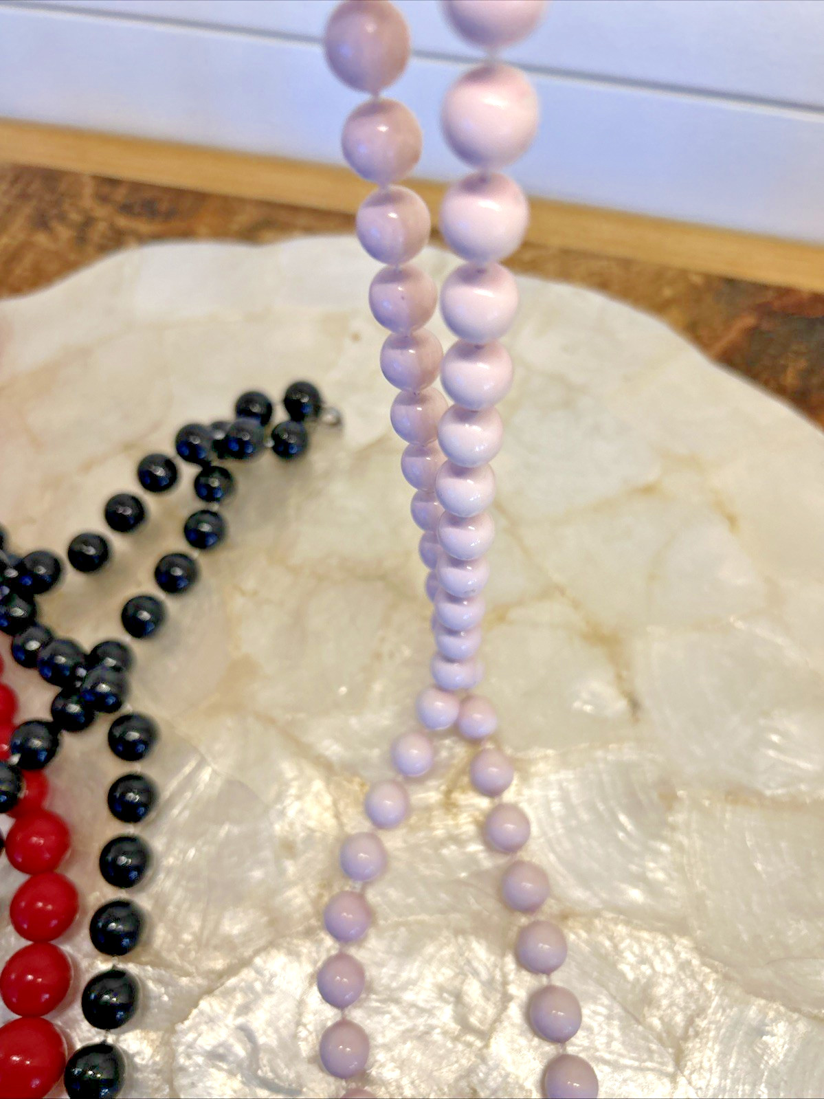 Vintage 80s Three (3) Beaded Necklaces Red, Black, & Lavender