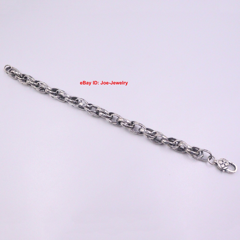 Real 925 Sterling Silver Bracelet 8.5mm Siz-word Oval Link Men’s Chain 8.26″ L