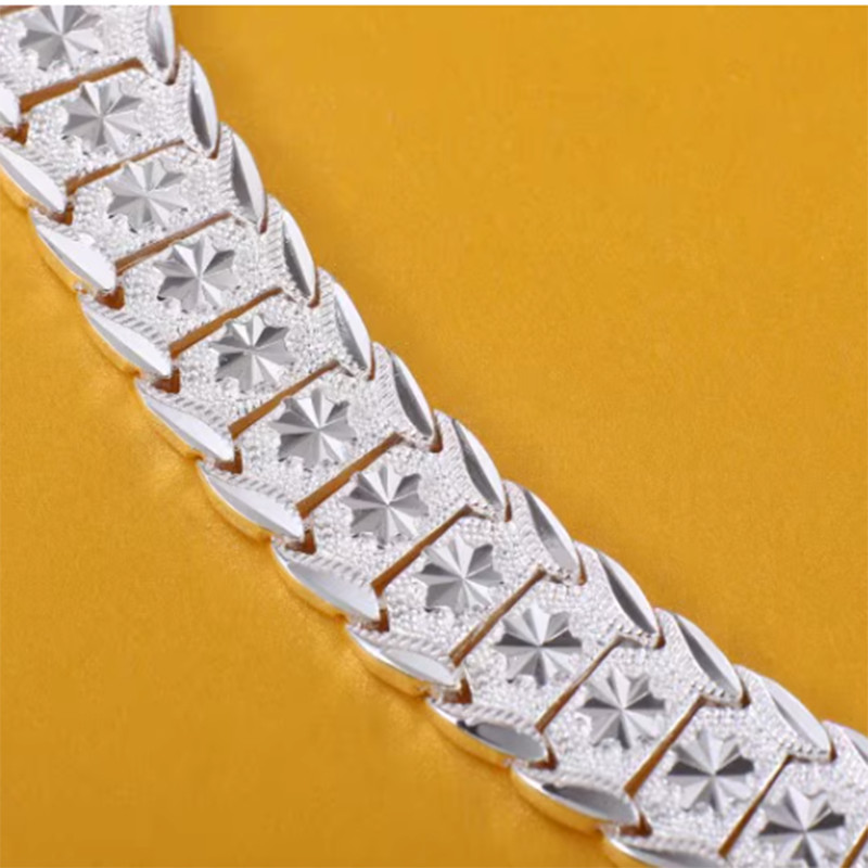 Pure 990 Fine Silver Bracelet Women Men 13mm Full Star Wider Link 7inch-8inch