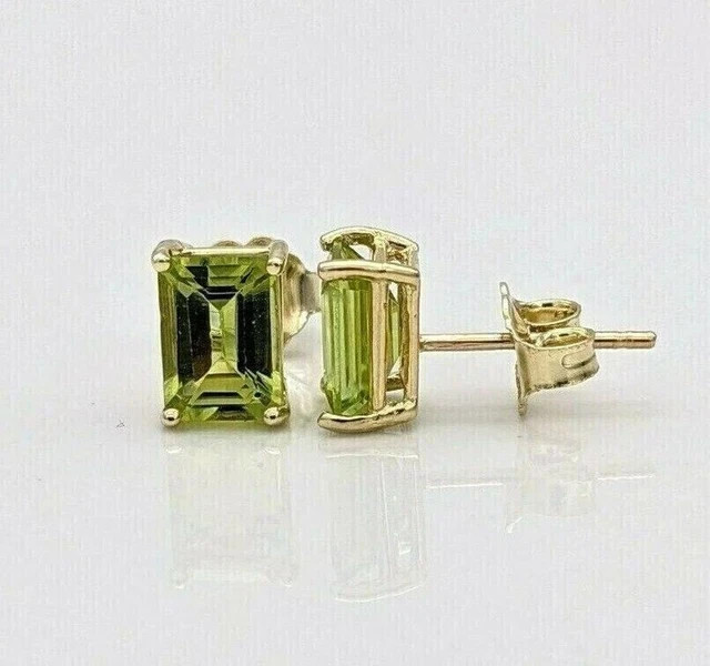 2.00Ct Emerald Cut Lab Created Peridot Women Stud Earring 14K Yellow Gold Plated