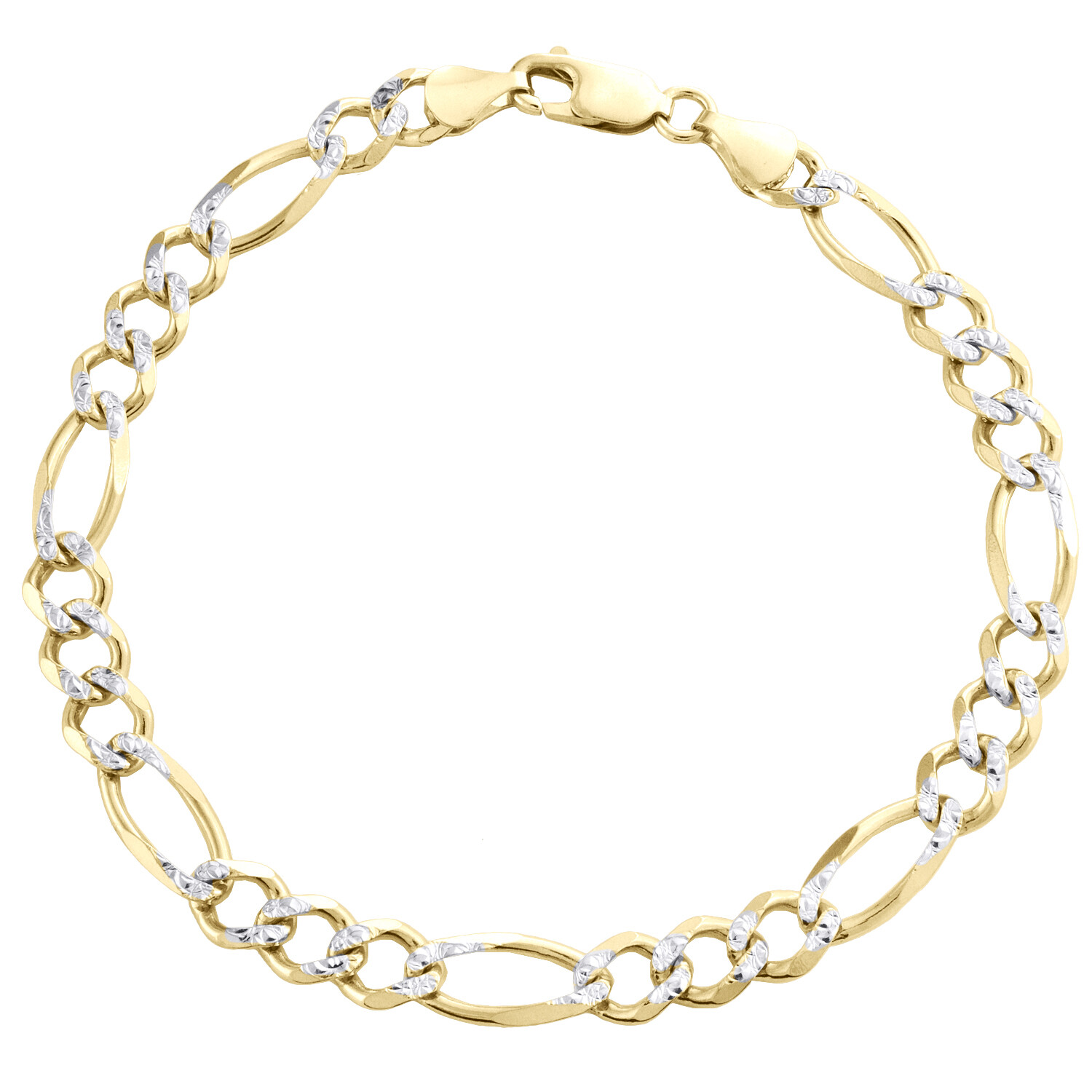 Mens 10K Yellow Gold 6.50mm Diamond Cut Solid Figaro Link Bracelet 7 – 9 Inches