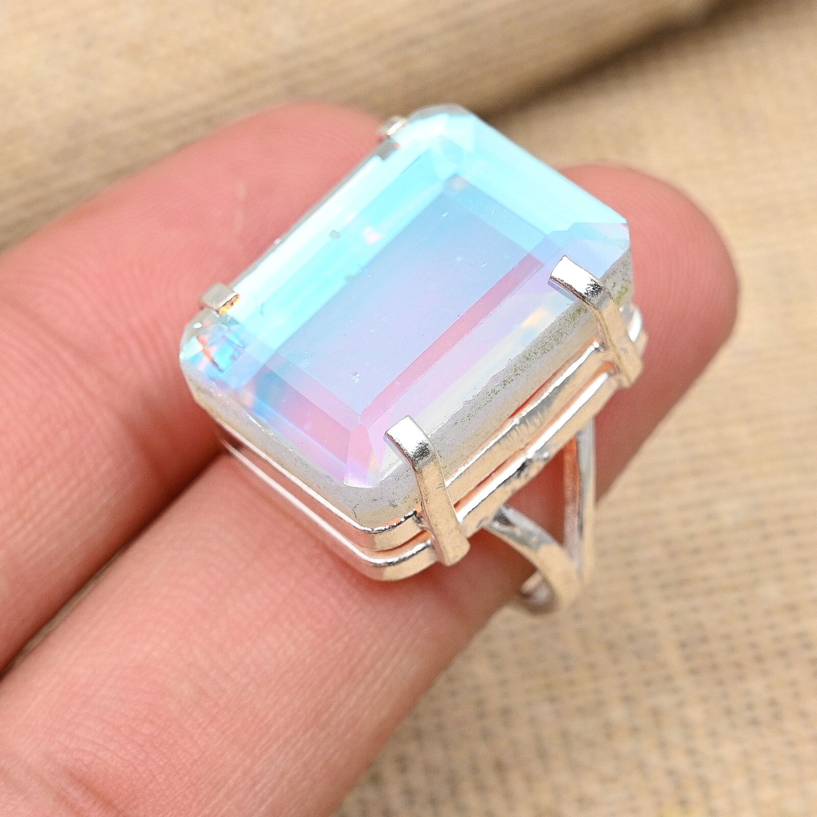 Beautiful Mystic Topaz Gemstone Handmade 925 Sterling Silver Jewelry Ring