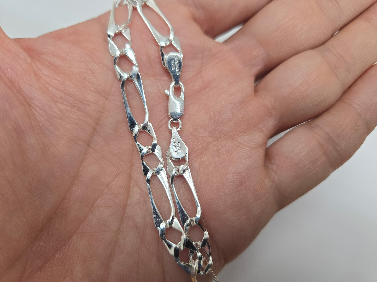 925 Sterling Silver Figaro Flat Link Bracelet 6mm, 7″ to 7.5″ Long