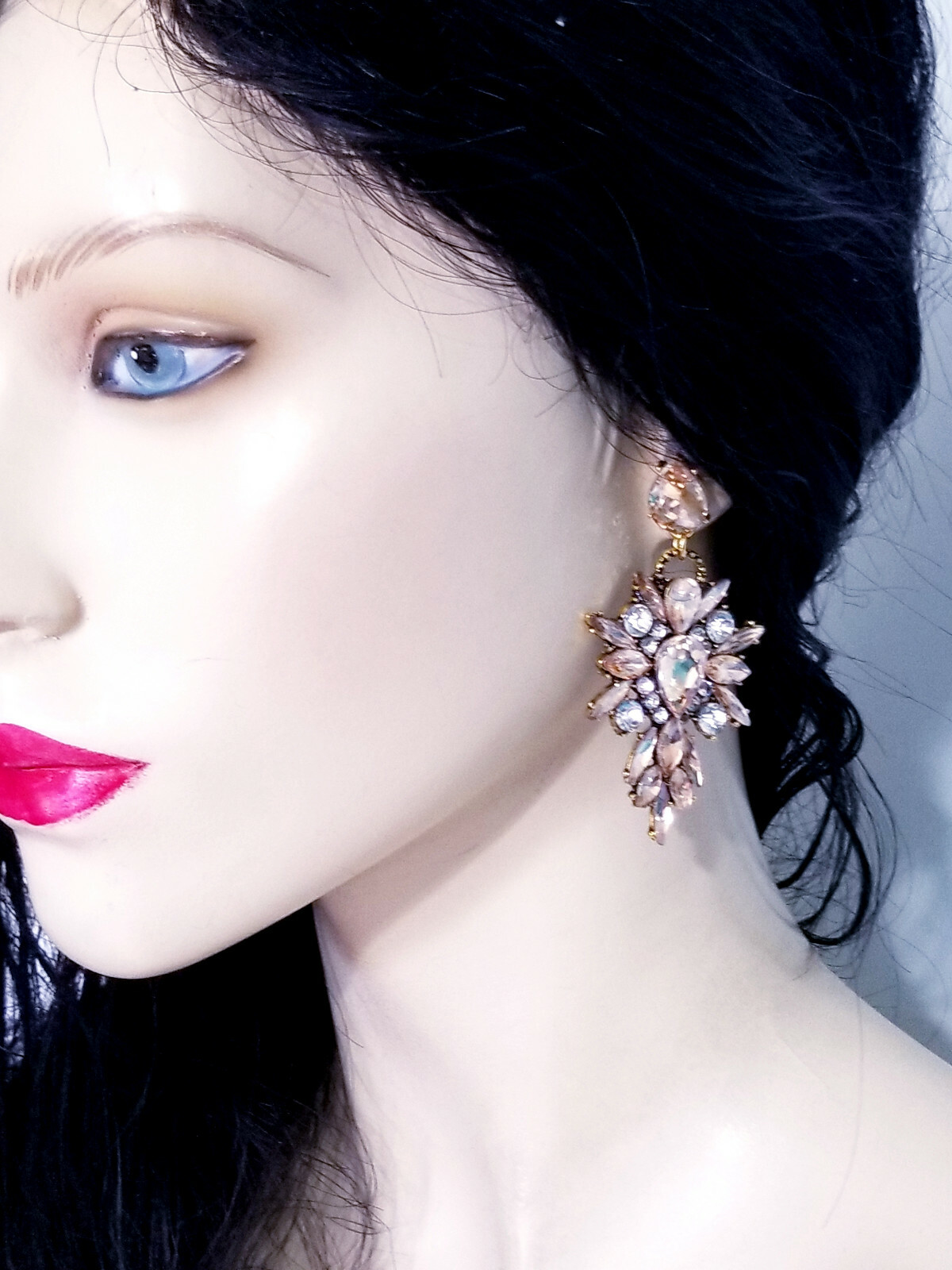Chandelier Earrings Topaz Rhinestone Crystal 2.8 in