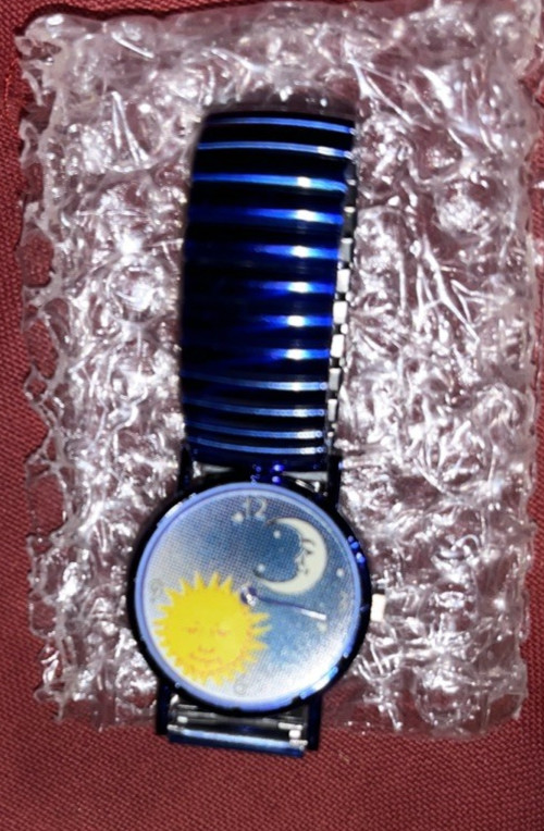 Avon Wrist 1994 Blue & Yellow Sun and Moon Sunshine Surprise Collection Watch
