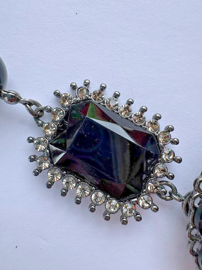Vintage Premier Designs Crochet Black Pendant Necklace Brooch RETIRED