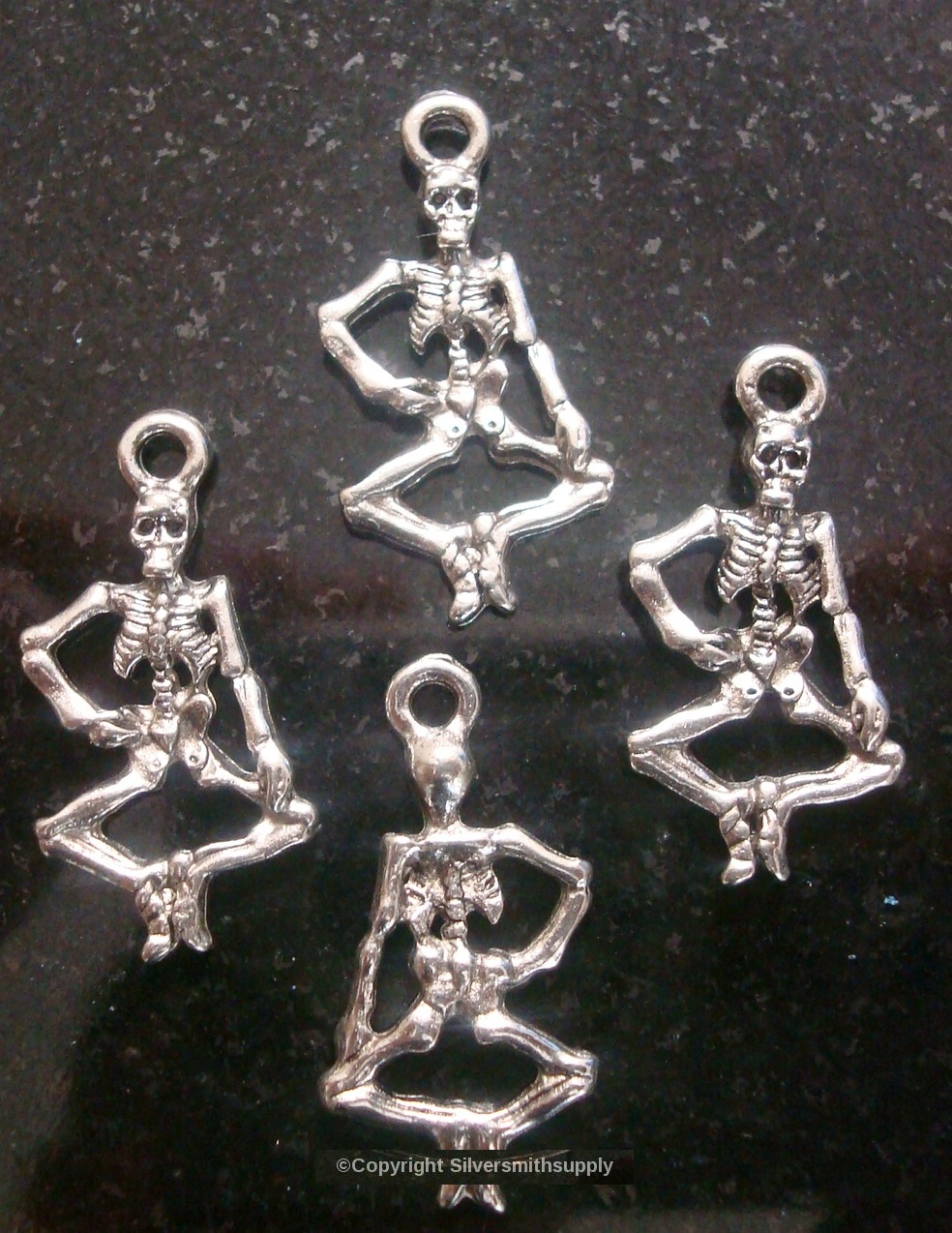 4 Skeletons 2 Skulls silver plated zinc charms pendant earrings findings cfp067