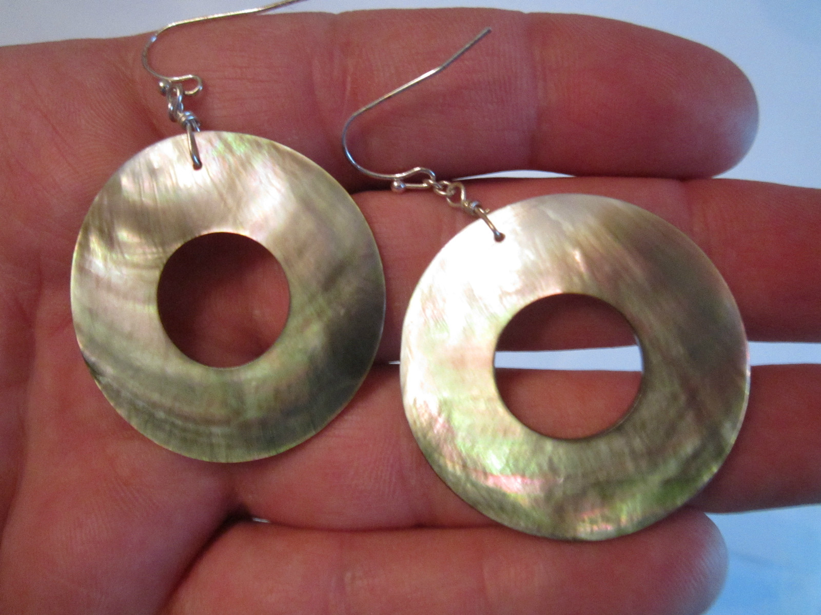 STERLING SILVER & ABALONE SHELL EARRINGS -7 GRAMS -BBA-5