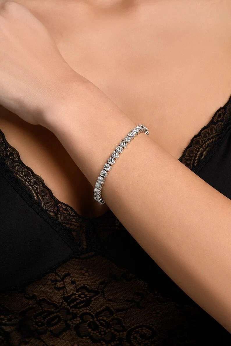 10.00 Ctw D VS Diamond Tennis Bracelet 14K White Gold Plated Lab Grown 7” Inch