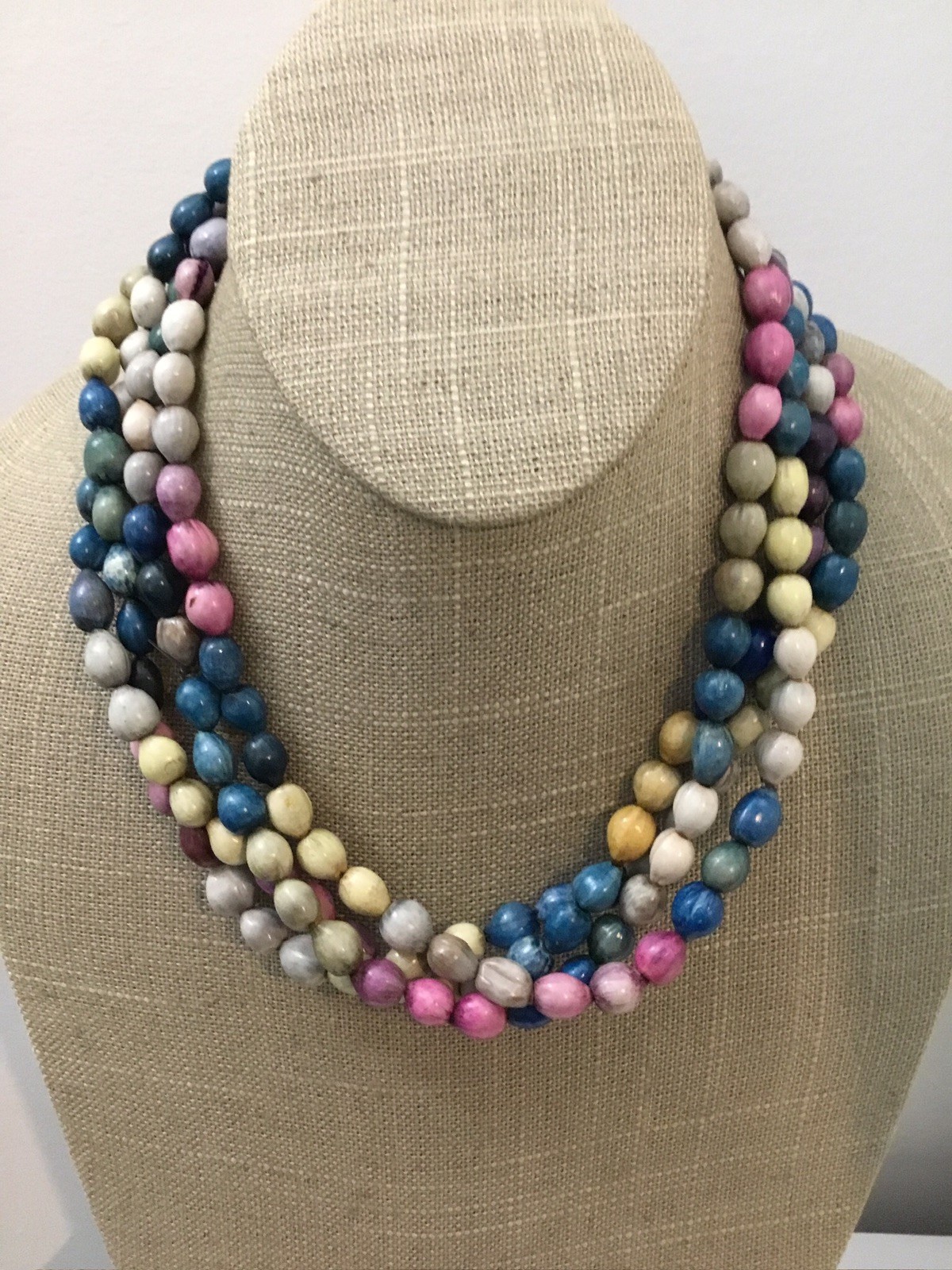 Vintage Job’s Tears Bead Necklace Dyed Multicolor 72” Infinity